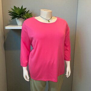 L.L. Bean Hot Pink 3/4 Sleeve Round Neck 100% Supima Cotton Tee Top Women's 3X
